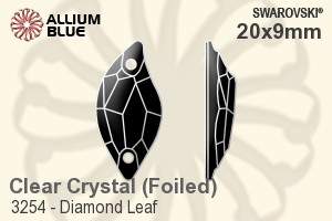 スワロフスキー Diamond Leaf ソーオンストーン (3254) 20x9mm - クリスタル 裏面プラチナフォイル