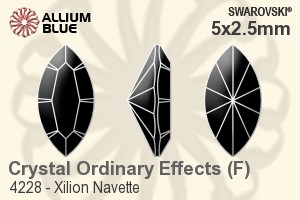 スワロフスキー XILION Navette ファンシーストーン (4228) 5x2.5mm - クリスタル エフェクト 裏面プラチナフォイル