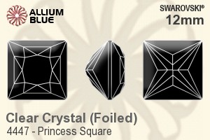 スワロフスキー Princess Square ファンシーストーン (4447) 12mm - クリスタル 裏面プラチナフォイル