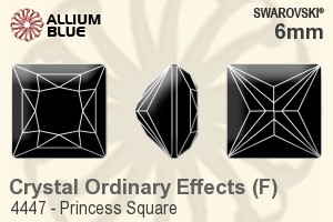 スワロフスキー Princess Square ファンシーストーン (4447) 6mm - クリスタル エフェクト 裏面プラチナフォイル