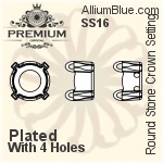 PREMIUM Round Stone Crown 石座, (PM1103/S), 縫い穴付き, SS16, メッキあり 真鍮