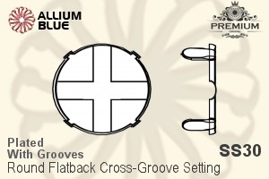 PREMIUM Round フラットバック Cross-Groove 石座, (PM2000/S), 縫い付けクロス溝付き, SS30 (6.5mm), メッキあり 真鍮