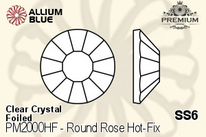 プレミアム ラウンド Rose Hot-Fix Flat Back (PM2000HF) SS6 - クリスタル 裏面フォイル