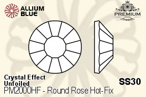 プレミアム ラウンド Rose Hot-Fix Flat Back (PM2000HF) SS30 - クリスタル エフェクト 裏面にホイル無し