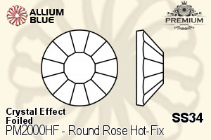 プレミアム ラウンド Rose Hot-Fix Flat Back (PM2000HF) SS34 - クリスタル エフェクト 裏面フォイル