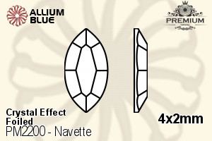 プレミアム Navette Flat Back (PM2200) 4x2mm - クリスタル エフェクト 裏面フォイル