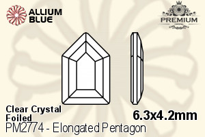 プレミアム Elongated Pentagon Flat Back (PM2774) 6.3x4.2mm - クリスタル 裏面フォイル