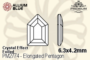 プレミアム Elongated Pentagon Flat Back (PM2774) 6.3x4.2mm - クリスタル エフェクト 裏面フォイル