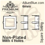 PREMIUM Square 石座, (PM4400/S), 縫い穴付き, 6mm, メッキなし 真鍮