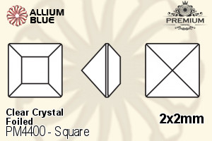 プレミアム Square ファンシーストーン (PM4400) 2x2mm - クリスタル 裏面フォイル