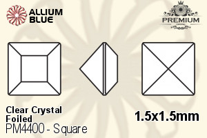 プレミアム Square ファンシーストーン (PM4400) 1.5x1.5mm - クリスタル 裏面フォイル