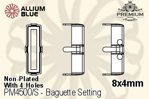 PREMIUM Baguette 石座, (PM4500/S), 縫い穴付き, 8x4mm, メッキなし 真鍮