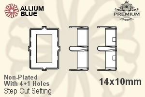 PREMIUM Step Cut 石座, (PM4527/S), 縫い穴付き, 14x10mm, メッキなし 真鍮