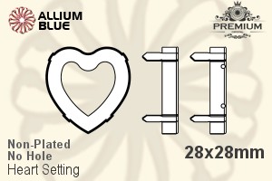 PREMIUM Heart 石座, (PM4800/S), 縫い穴なし, 28x28mm, メッキなし 真鍮