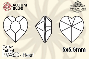 プレミアム Heart ファンシーストーン (PM4800) 5x5.5mm - カラー 裏面フォイル