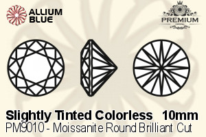 プレミアム Moissanite ラウンド Brilliant カット (PM9010) 10mm - Slightly Tinted カラーless