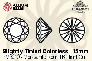 プレミアム Moissanite ラウンド Brilliant カット (PM9010) 15mm - Slightly Tinted カラーless