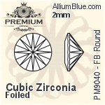 プレミアム Zirconia Flat Back ラウンド (PM9040) 3mm - キュービックジルコニア 裏面フォイル