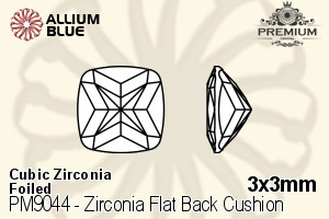 プレミアム Zirconia Flat Back Cushion (PM9044) 3x3mm - キュービックジルコニア 裏面フォイル