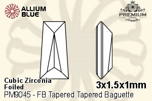 プレミアム Zirconia Flat Back Tapered Baguette (PM9045) 3x1.5x1mm - キュービックジルコニア 裏面フォイル