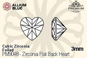 プレミアム Zirconia Flat Back Heart (PM9048) 3mm - キュービックジルコニア 裏面フォイル