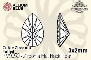 プレミアム Zirconia Flat Back Pear (PM9050) 3x2mm - キュービックジルコニア 裏面フォイル