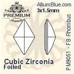 プレミアム Zirconia Flat Back Rhombus (PM9051) 3.5x2mm - キュービックジルコニア 裏面フォイル