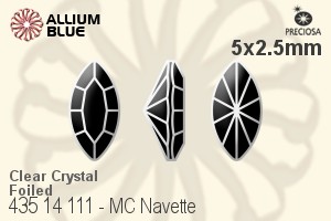 Preciosa プレシオサ MC マシーンカットNavette ファンシーストーン (435 14 111) 5x2.5mm - クリスタル 裏面Dura™フォイル