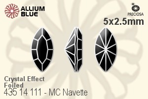 Preciosa プレシオサ MC マシーンカットNavette ファンシーストーン (435 14 111) 5x2.5mm - クリスタル エフェクト 裏面Dura™フォイル