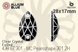 Preciosa プレシオサ MC マシーンカットPearsshape 301 2H ソーオンストーン (438 67 301) 28x17mm - クリスタル 裏面シルバーフォイル