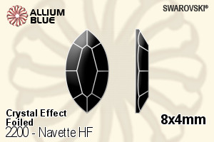 スワロフスキー Navette ラインストーン ホットフィックス (2200) 8x4mm - クリスタル エフェクト 裏面アルミニウムフォイル