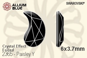 スワロフスキー Paisley Y ラインストーン (2365) 6x3.7mm - クリスタル エフェクト 裏面プラチナフォイル