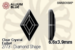 スワロフスキー Diamond Shape ラインストーン (2773) 6.6x3.9mm - クリスタル 裏面プラチナフォイル