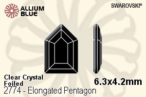 スワロフスキー Elongated Pentagon ラインストーン (2774) 6.3x4.2mm - クリスタル 裏面プラチナフォイル