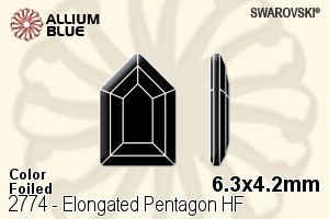 スワロフスキー Elongated Pentagon ラインストーン ホットフィックス (2774) 6.3x4.2mm - カラー 裏面アルミニウムフォイル