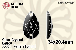 スワロフスキー Pear-shaped ソーオンストーン (3230) 34x20.4mm - クリスタル 裏面プラチナフォイル