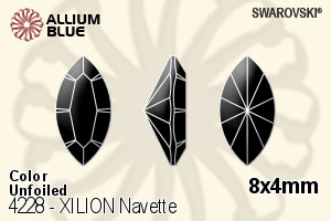 スワロフスキー XILION Navette ファンシーストーン (4228) 8x4mm - カラー 裏面にホイル無し