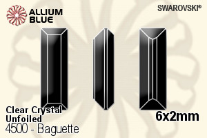 スワロフスキー Baguette ファンシーストーン (4500) 6x2mm - クリスタル 裏面にホイル無し