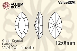 バリューマックス Navette ファンシーストーン (VM4200) 12x6mm - クリスタル 裏面フォイル