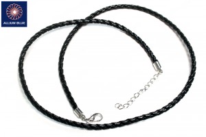 Braided Leatherette Chain, 3mm Diameter Necklace, Braided PU Leather, 黒, 18inch