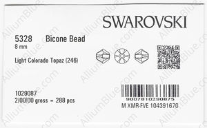 SWAROVSKI 5328 8MM LIGHT COLORADO TOPAZ factory pack