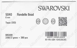 SWAROVSKI 5040 6MM TOPAZ factory pack